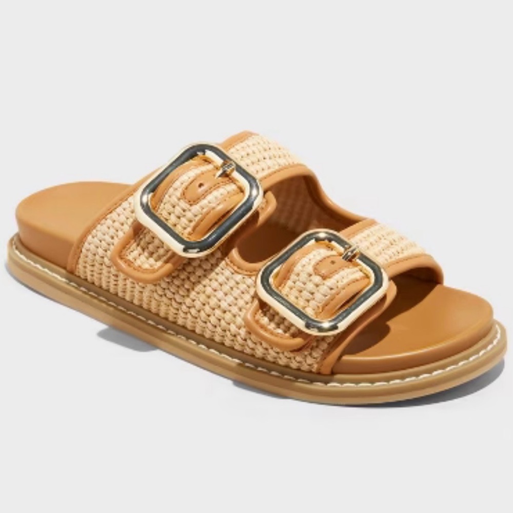 New Collin Double Buckle Tan Footbed Sandals - Universal Thread Size 6.5 (6 1/2)
